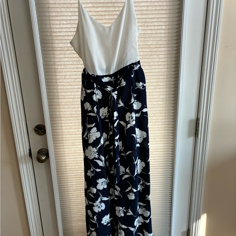 Elegant White and Black Floral Jumpsuit